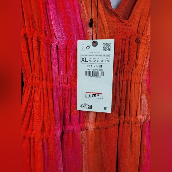Zara Viscose Ombre Pleated V-neck Side/Shoulder ties Lined Maxi Dress Size XL - Picture 8 of 13